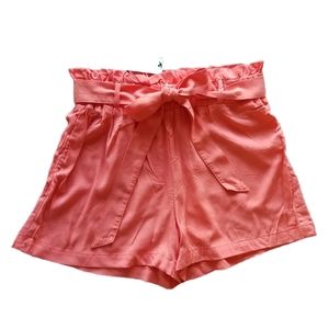 Francesca’s Dizzy Lizzy Paperbag Shorts Neon Coral